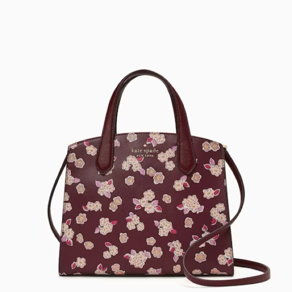 Kate Spade New York Deep Berry Frosted Floral Tinsel Satchel NWT